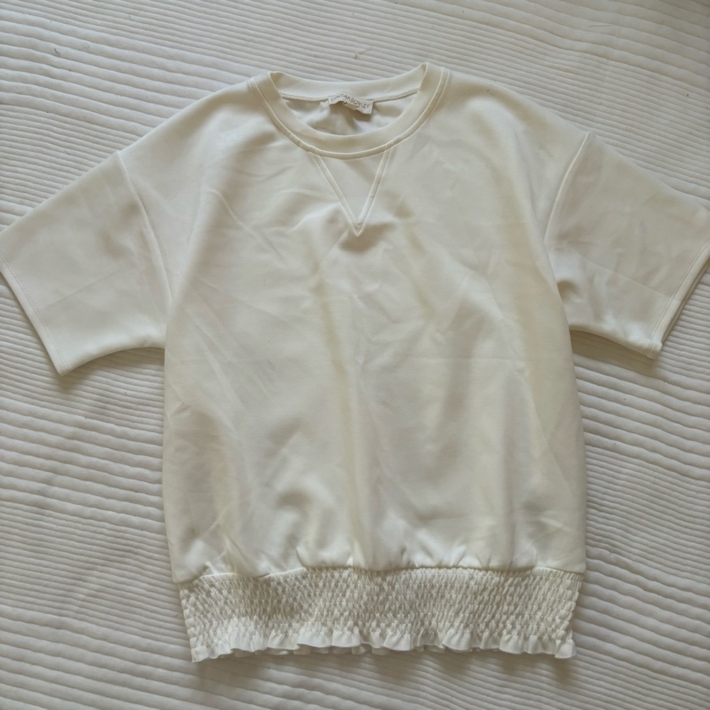 Cynthia Rowley Cream Short Sleeve Scuba Knit Sweatshirt